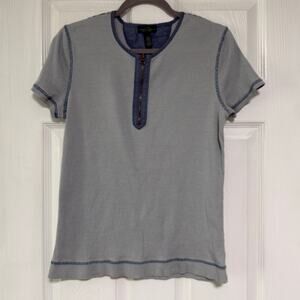 LRL Lauren Jeans Co. Women's Blue Cotton Striped 1/4 Zip Top Size Large